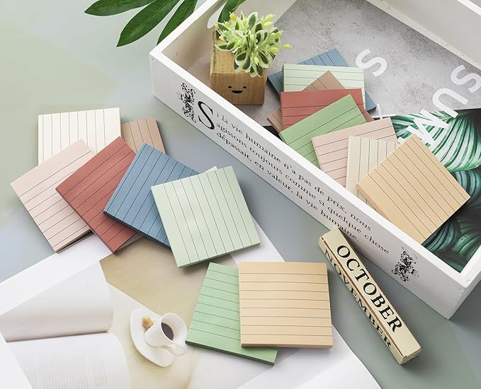 (16 Pack) Lined Sticky Notes 3x3 in Ruled Stickies Super Sticking Power Memo Pads Vintage Colors