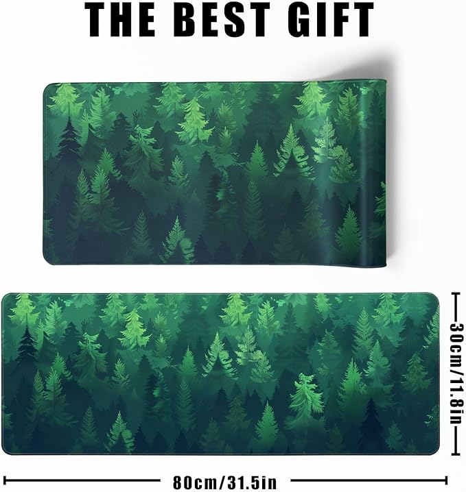 Forest Gaming Green Large Gaming Mouse Pad Keyboard Desk Pad Extended Mouse Pad Gaming Office Decor, Pc Laptop Mouse Pads Large (31.5x11.8 in) with Stitched Eges Non-Slip Base Mousepad XL