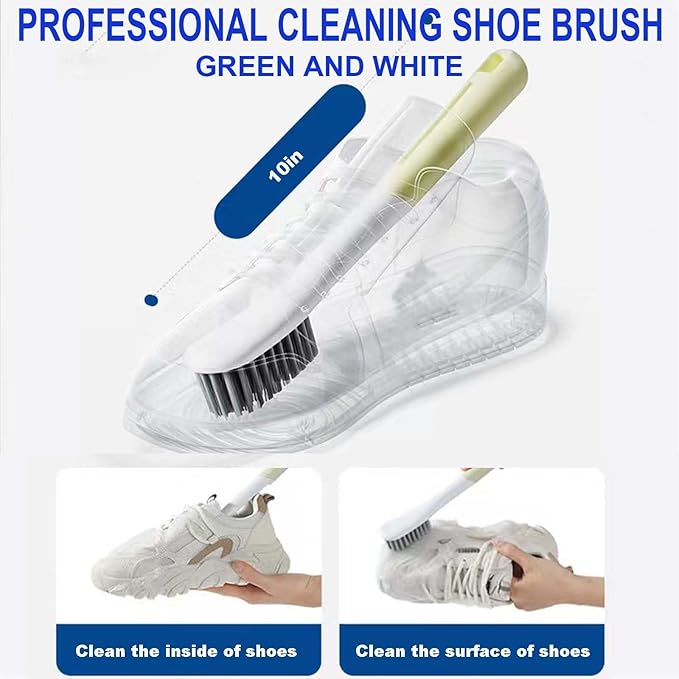 2PCS Laundry Stain Brush with Long Handle Laundry Brush for Stains on Clothes Soft Bristle Brush for Cleaning Clothes Shoes Sneakers Laundry Scrub Brush for Stain Removal, Green White
