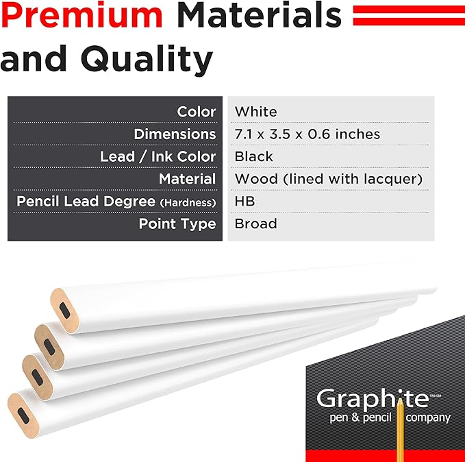 GRAPHITE Hard Lead Carpenter Pencils Bulk - (72) Pieces Lumber Wooden Pencil #2 (HB) - White