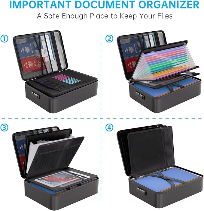 ENGPOW File Organizer Bag with 13 Pocket Accordion File Folder, Fireproof Document Organizer with Lock& Labels,Multi-Layer Portable Home Travel Safe Storage Box for Important Documents,Files and More