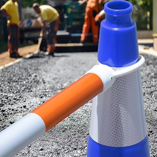 Fluorescent Orange/Green PVC Traffic Cones, Heavy Black Base Parking Lot Cone Structurally Stable Weatherproof Road Construction Safety Cones (4, Blue, 28" Large)
