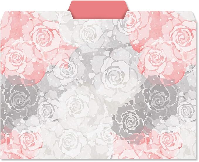 Current Charcoal & Coral File Folders Value Pack - Bulk Set of 24, 6 Pretty Decorative Designs, 1/3 Cut Tabs, Heavy-Duty Paper Stock, Office Supplies for Home & Work, 9-½” x 11-¾” Letter Size