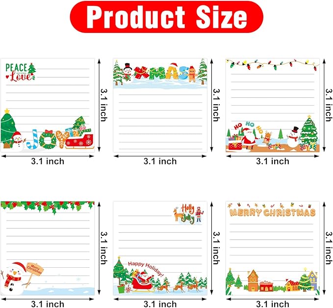 30 Pack Christmas Sticky Notes - 600 Sheets Holiday Memo Notes for Message Reminder Gifts School Office Students Teachers Presents