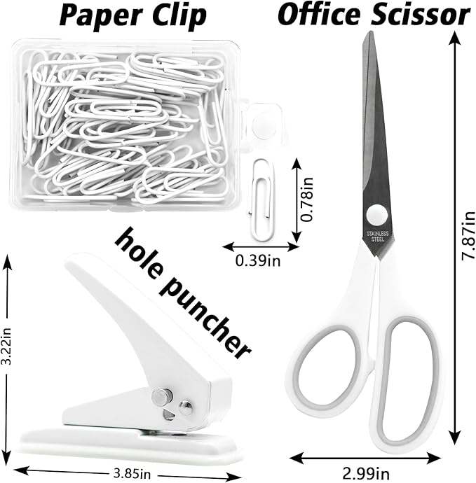 sportsvoutdoors White Desk Accessories, White Office Supplies,Large Stapler and Tape Dispenser Set, White Desk Accessory Kit, Gift for Students, Women, Coworkers, Boss Lady, Office Clerks