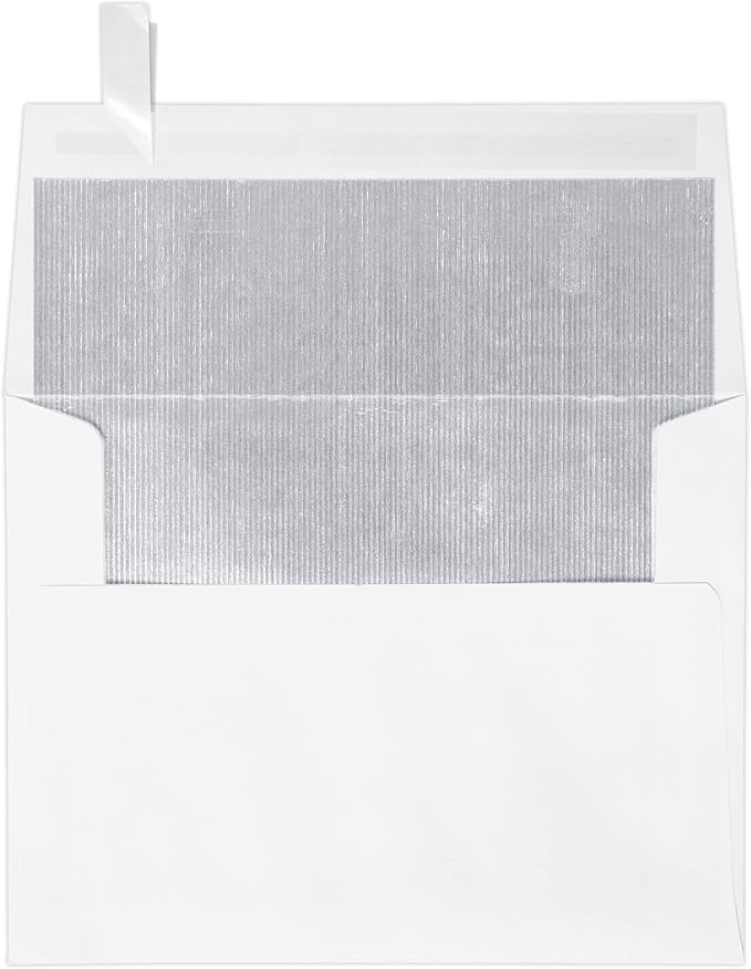 LUXPaper A2 Foil Lined Invitation Envelopes | Peel & Press | 4 3/8" x 5 3/4" | White w/Silver LUX Lining | 70lb. Text | 50 Qty