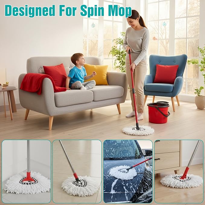COMNICO 16 Pcs Spin Mop Replacement Heads, Microfiber Mop Replace Head White Large Deep Clean Refills Spin Mops for Easy House Cleaning Floor Mopping