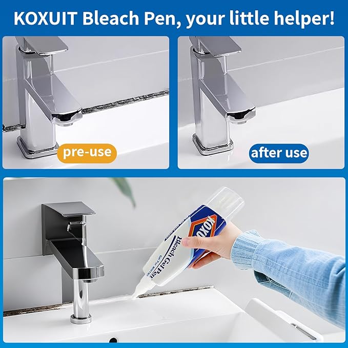 Portable Dual-Tip Bleach Pen for White Clothes & Grout - Travel-Ready 2-in-1 Gel Applicator with Brush Head, Non-Drip Cleaner for Bathroom Lines & On-The-Go Use (Milky White)2PCS.