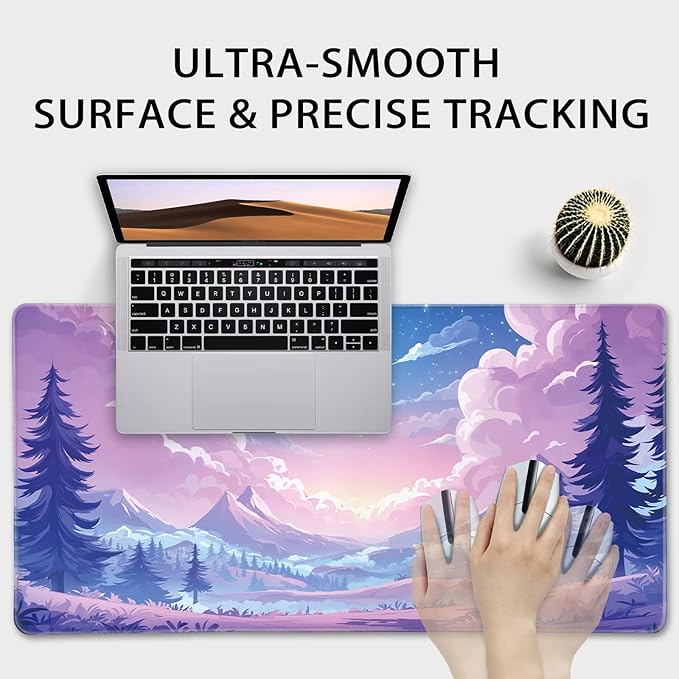 Mountain Moonlight Large Gaming Mouse Pad 31.5"x15.7"｜XXL Desk Mat, Non-Slip Rubber Base & Stitched Edges - Extended Waterproof Mousepad for PC/Laptop/Office/Home Decor