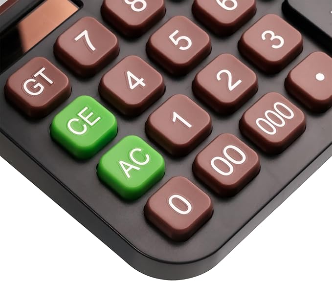 Standard Desktop Calculator, Dual Power (Solar & AA Battery), 14-Digit Large Display, Multifunctional Office Calculator (Black)