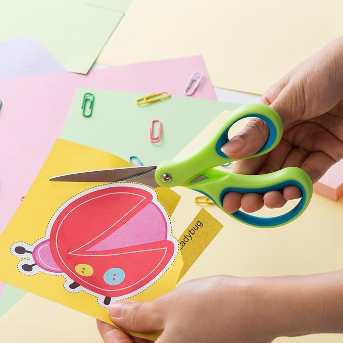 LIVINGO Student Scissors for School: 7 Inch 3 Pack Sharp Pointed Tip Teacher Scissors for Kids Middle High School College Classroom Craft, Comfortable Grip, Right Left Handed, Blue, Green, Yellow