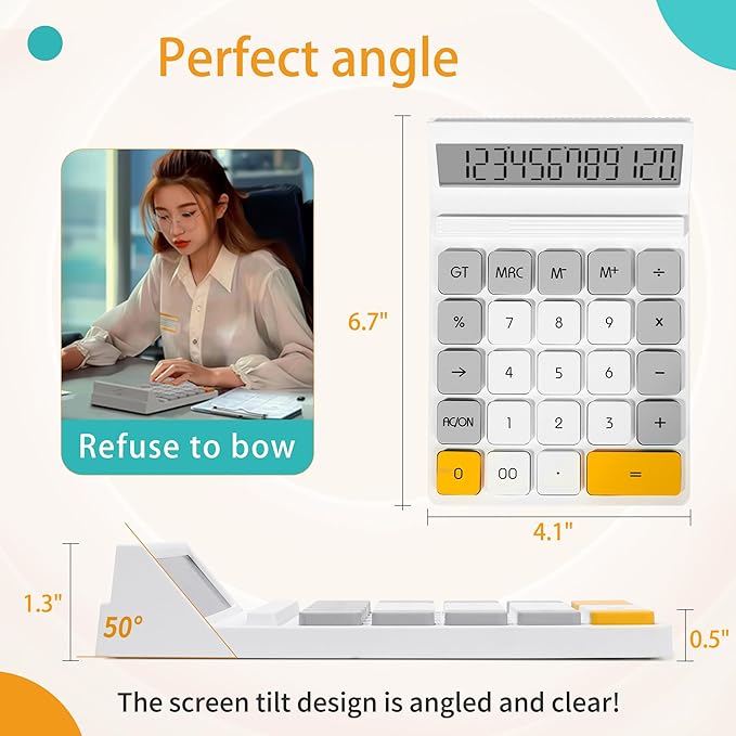 12 Digits Desktop Calculator with Large LCD Display and Sensitive Button, for Home, Office, School, Class and Business, 4 Function Basic Calculators for Desk