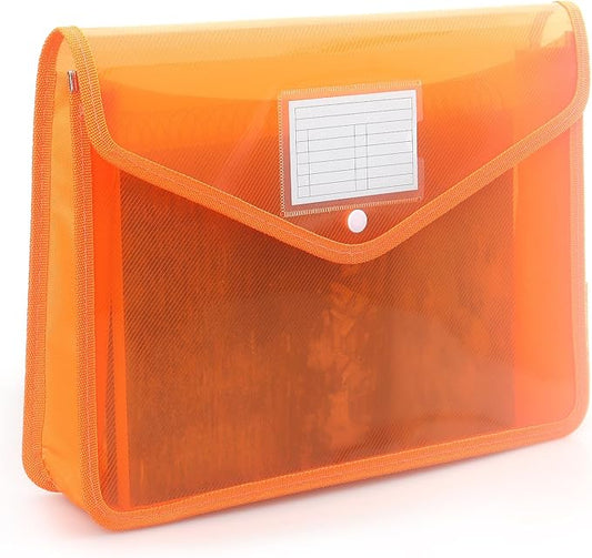 Plastic Expanding File Folder, Transparent envelopes with Snap Closure, No Dividers, Large Capacity, Fit Letter/A4 Size (Orange)