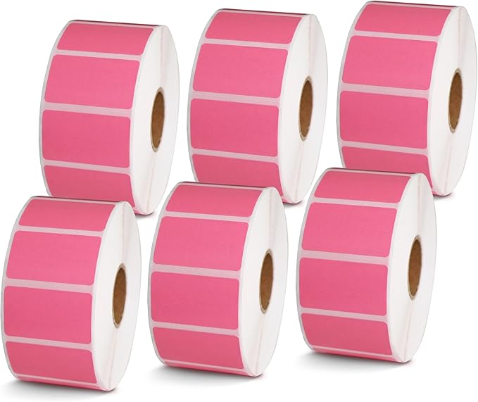 BETCKEY - 1.5" x 0.85" All Purpose Labels Compatible with Zebra & Rollo Label Printer,Premium Adhesive & Perforated[Pink, 6 Rolls, 9000 Labels]