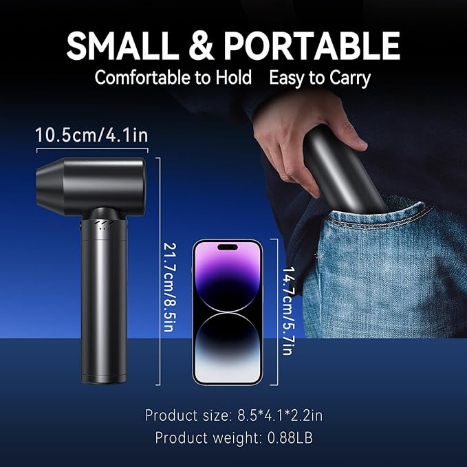 Electric Compressed Air Duster 900000 RPM - Cordless Rechargeable Air Blower for PC/Computer Cleaning, Keyboard, Electronics, Car & Home Dusting, Replaces Air Cans (Powered Turbo Fan Duster)