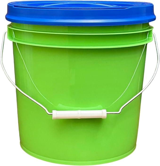 House Naturals 2 Gallon Food Grade - BPA Free Made in USA Buckets Lime Color pails with Screw On Gasket Lids (4, Lime - Blue lids)