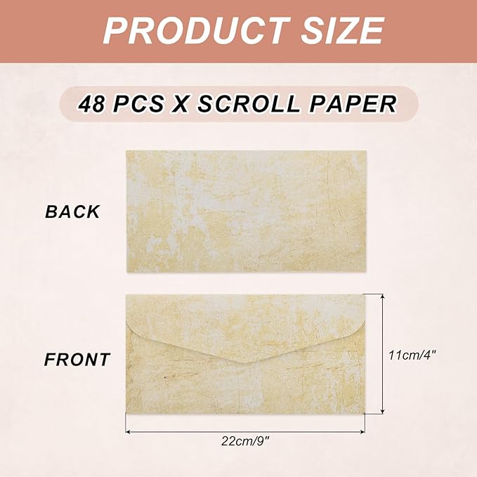 MECCANIXITY 48 Packs Envelopes Vintage Stationery Beige Linear Stationery Old Fashion Paper for Letter Writing, Invitations, Wedding-9 x 4 Inch
