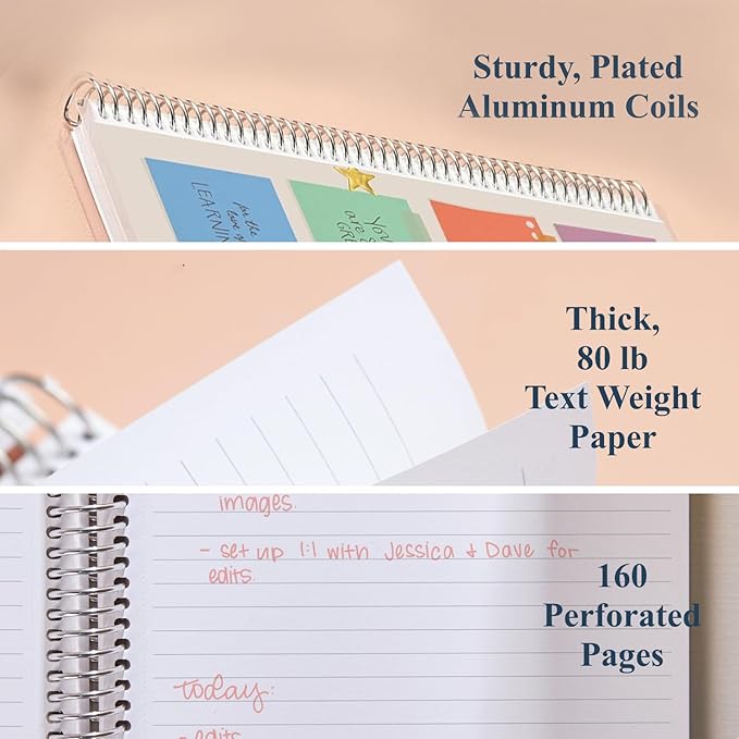 Erin Condren 8.5" x 11” Lined Spiral Notebook, College-Ruled Layout with 80 Lb. Paper, Motivation Notes Cover, 160 Lined Notebook Pages, Platinum Coil, Stickers Included