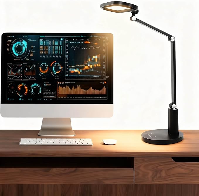 Desk Lamp for Home Office, Video Conference Light with Adjustable Arm, LED Desk Lamp for Working, Studying and Reading, Large Lighting Range, 10 Brightness Levels