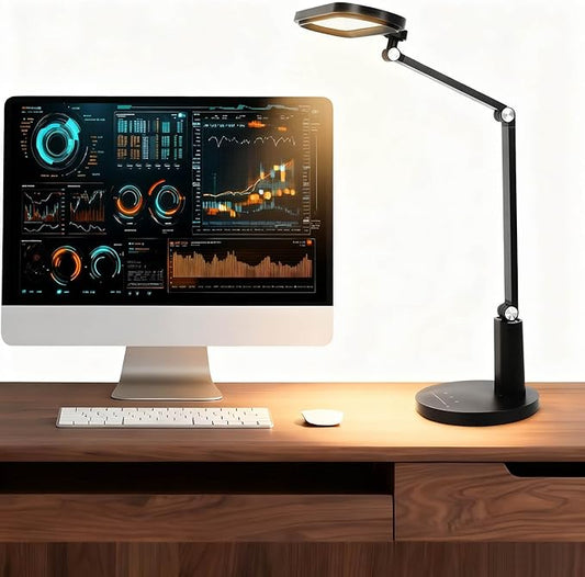 Desk Lamp for Home Office, Video Conference Light with Adjustable Arm, LED Desk Lamp for Working, Studying and Reading, Large Lighting Range, 10 Brightness Levels