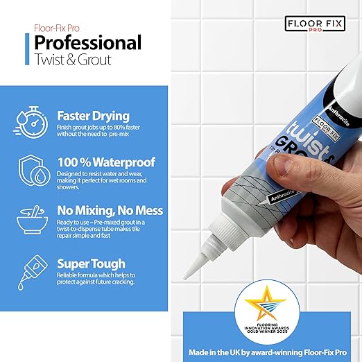Floor-Fix Pro Twist & Grout Reviver – Premixed Tile Repair for Bathroom, Shower & Kitchen with Smoothing Tool (Light Gray, 8.8 Fl Oz)