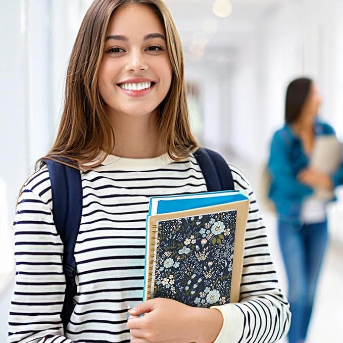 Spiral Notebook Journal for Women Men, A5 Hardcover Journal, 120 Pages Thick Paper, College Ruled Writing Notebook for School, Work & Office 8.3'' × 5.9''(Blue Daisy)