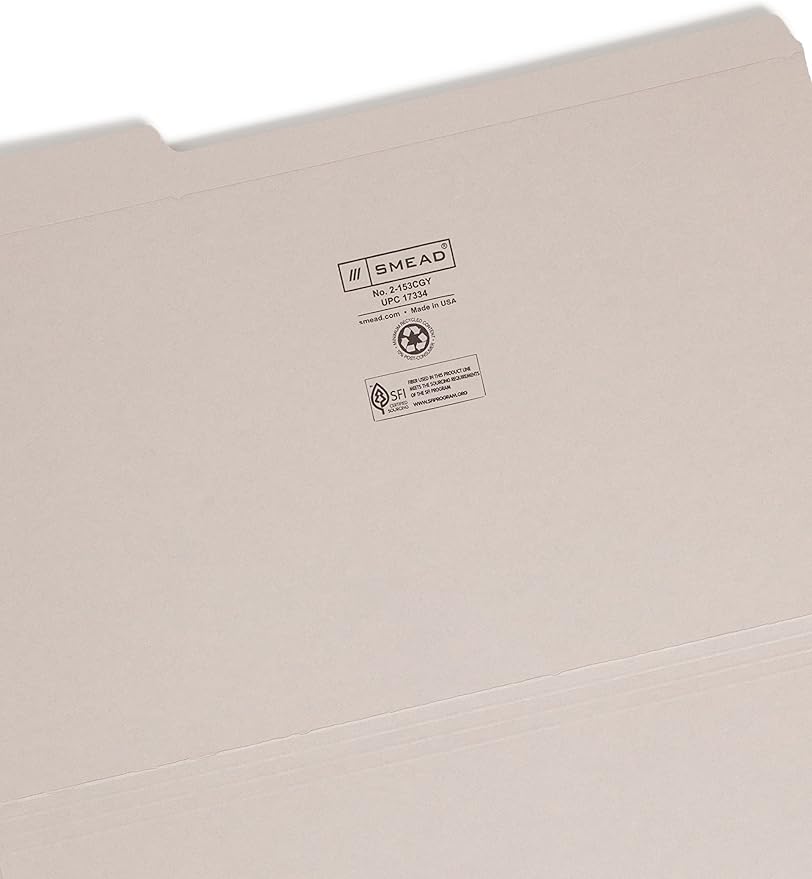 Smead File Folder, Reinforced 1/3-Cut Tab, Legal Size, Gray, 100 per Box (17334)