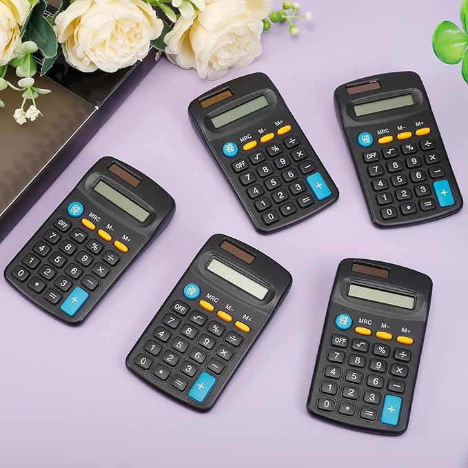24 Pack Pocket Calculator,Mini Calculators,Pocket Size Basic Calculators,Solar Battery Dual Power Desktop Calculators,8 Digit Display Basic Calculator for Students Kids Home Office(Black)