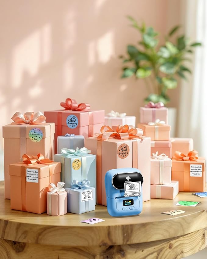 Phomemo Barcode Label Printer - M110 Label Maker Portable Bluetooth Label Maker Machine for Small Business, Barcode, Address, Logo, Clothing, Jerwery, Thermal Printer Compatible with Phones & PC, Blue