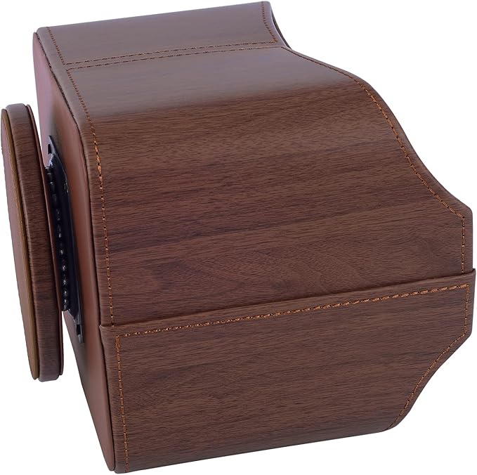 Brown 360 Degree Swiveling TV Remote Control Holder/Caddy, Leather Desk Organizer for Office and Home Furniture Decoration Storage Box(Dark wood grain)