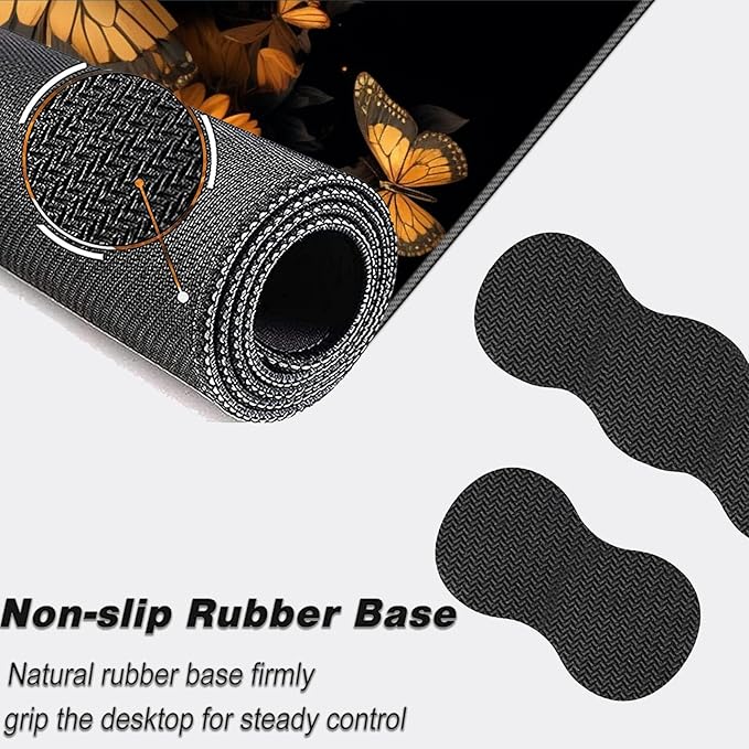 Keyboard Mouse Pad Set,Large Mouse Pad+Keyboard Wrist Rest+Wrist Support+Coaster,31.5x11.8in Extended Desk Mat for Computer Laptop Office Home- Flower Butterfly