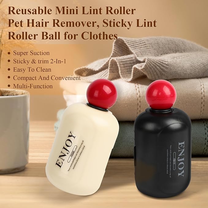 Enjoy Lint Roller, Enjoy Sticky Lint Roller, 2 In1 Washable Lint Remover, Portable Reusable Mini Lint Roller Pet Hair Remover, Sticky Lint Roller Ball for Clothes, Furniture, Dog & Cat Hair (2pcs)