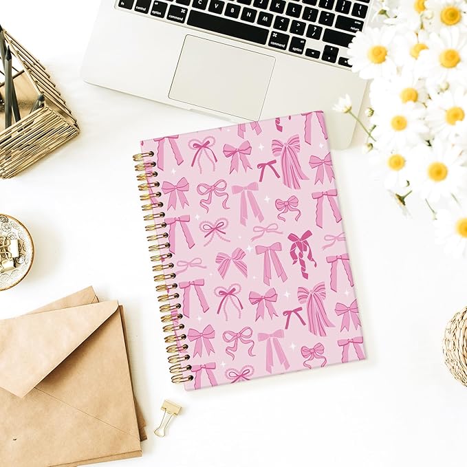 Pink Cute Notebook, Girly Preppy Trendy Coquette Pink Bow Journal, Aesthetic Notebooks for Women, Hardcover Notebooks 5.5x8.3