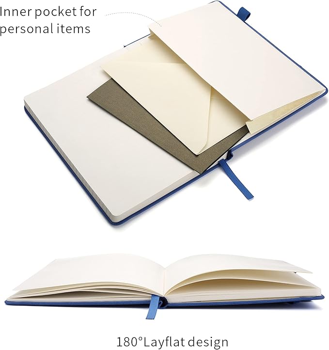 Deziliao Lined Journal Notebooks with Pen Loop, Hardcover Notebook Journal for Work, 100Gsm Premium Thick Paper with Inner Pocket, Medium 5.7"x8.4", （Blue, Ruled）