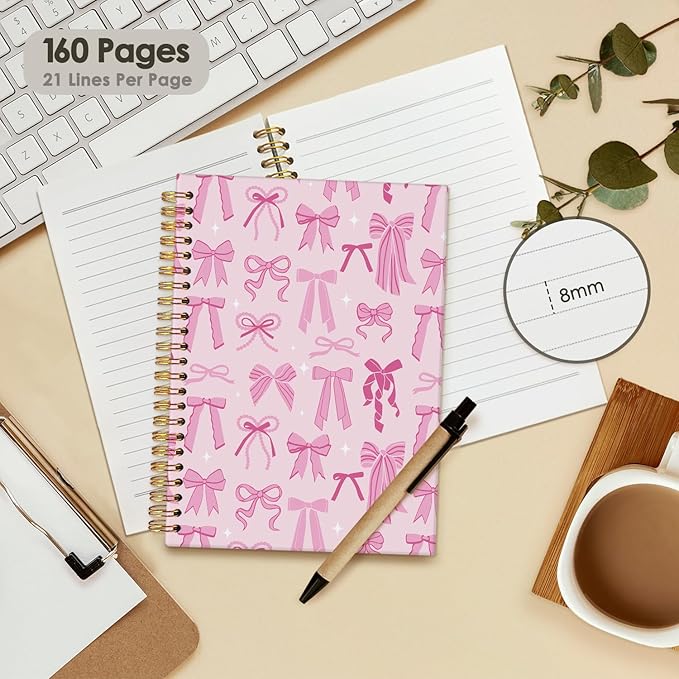 Pink Cute Notebook, Girly Preppy Trendy Coquette Pink Bow Journal, Aesthetic Notebooks for Women, Hardcover Notebooks 5.5x8.3