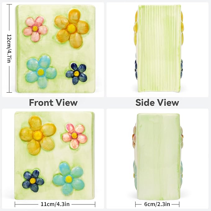 Book Vase Flower Pencil Cup Pen Holder For Office Desk Decorative Books Yellow Flower Vase Cute Toothbrush Holders Home Decor Teacher Book Gifts for Women Small Makeup Brushes Holder