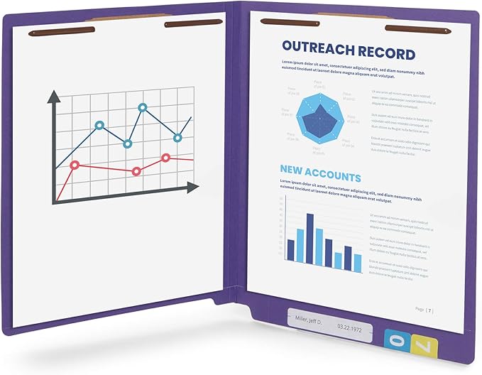 Blue Summit Supplies 50 Full End Tab Purple File Folders With Fasteners, Letter Size, Two Prongs, 50 Pack