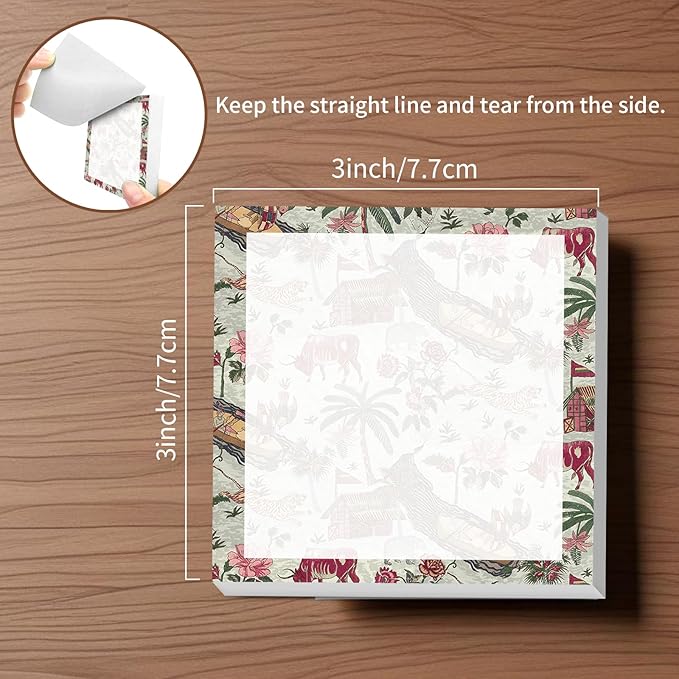 Sticky Notes, 2 Pads, 3x3 inches, Cute Colorful Fun Self-Stick Note Pads, Easy Post, Strong Adhesive Notepad Vintage Chinese Print