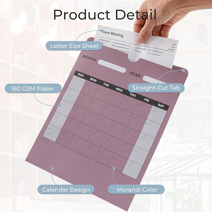 Y YOMA 6 Pack File Folder Jackets Letter Size Paper Pocket File Folder with Reinforced Straight-Cut Tab Pre-Printed Job Folders No Expansion Organizer, Morandi Colors, Vertical Calendar Design