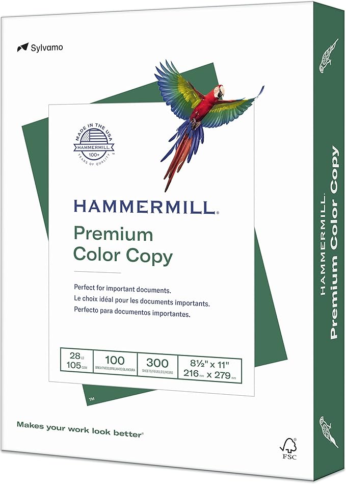 Hammermill Printer Paper, Premium Color 28 lb Copy Paper, 8.5 x 11 - 1 Pack (300 Sheets) - 100 Bright, Made in the USA, 102700R