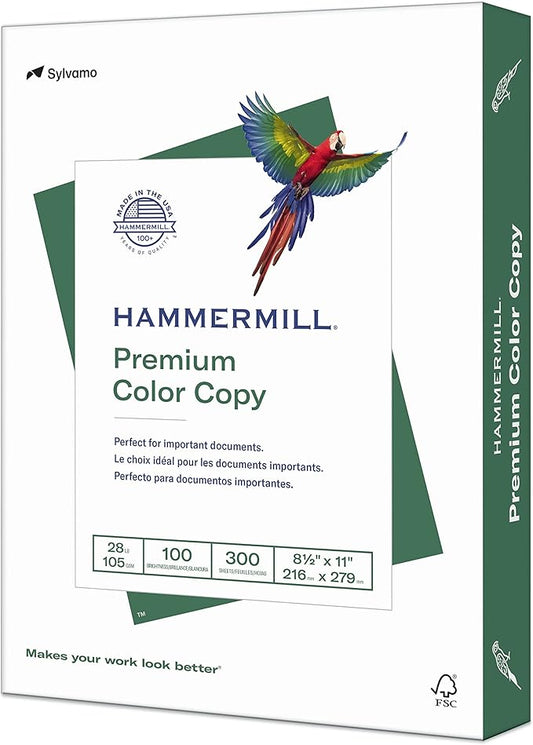 Hammermill Printer Paper, Premium Color 28 lb Copy Paper, 8.5 x 11 - 1 Pack (300 Sheets) - 100 Bright, Made in the USA, 102700R