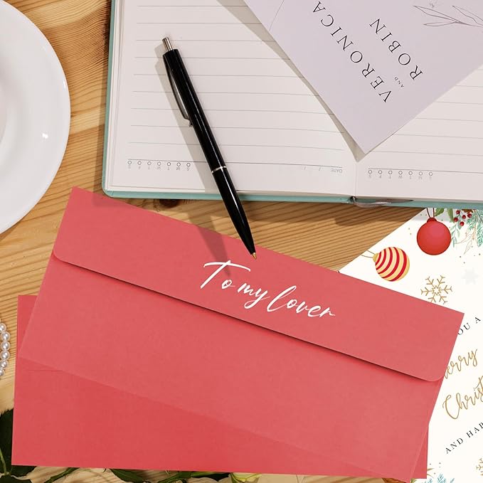 50 Pack Red #10 Business Envelopes, Standard Envelopes Self Seal, 4 1/8 x 9 1/2 Inch Letter Size Business Mailing Envelopes for Checks Invoices Statements Baby Shower Christmas Wedding Birthday