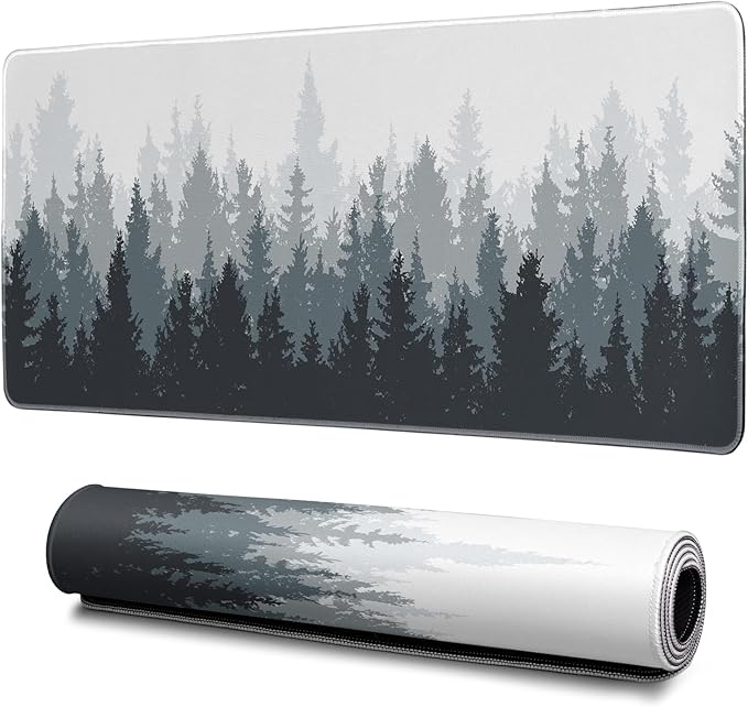 Tree Mouse Pad Abstract White Mouse Pad 31.5x11.8 Inch Texture Non-Slip Rubber Base Large Mousepad Stitched Edges Keyboard Mouse Mat Desk Pad for Office and Home