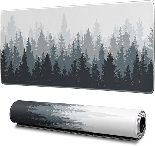 Tree Mouse Pad Abstract White Mouse Pad 31.5x11.8 Inch Texture Non-Slip Rubber Base Large Mousepad Stitched Edges Keyboard Mouse Mat Desk Pad for Office and Home