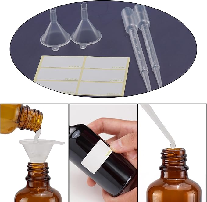 YIZHAO Blue Glass Spray Bottles 2oz, with Small Fine Mist Spray, Metal Cap, Refillable for Essential Oil,Travel,Cleaning,Perfume,Aromatherapy,Makeup – 6 Pcs