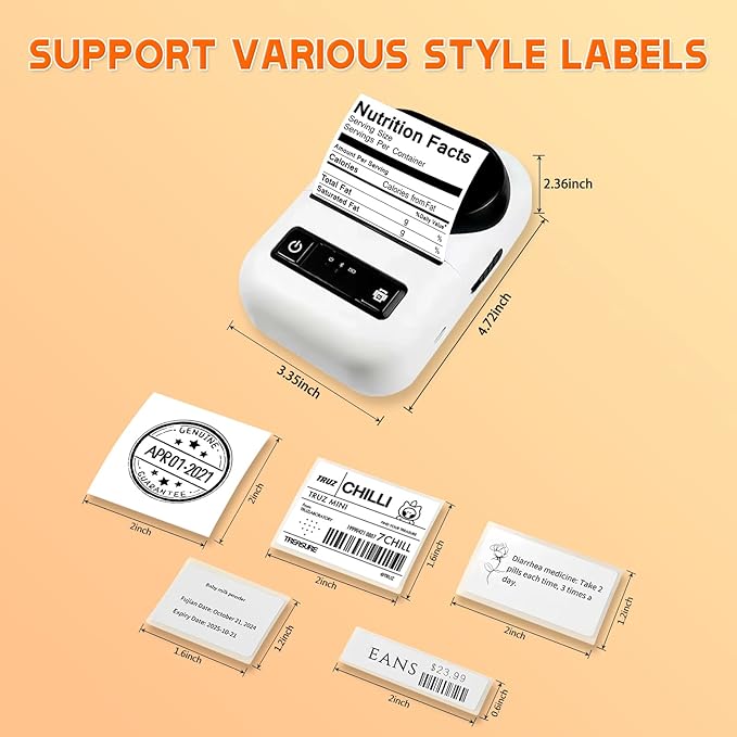 Bluetooth Label Maker Machine with Tape, Barcode Label Printer, Portable Thermal Label Printer for Small Business, Office, Home, Kitchen, School