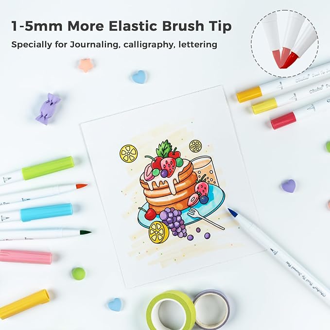 Ohuhu Markers for Adults Coloring Books 80 Colors Coloring Markers Pens for Journaling Water-Based Dual Tips Extra Fine & Brush Art Markers for Calligraphy Lettering Card-making