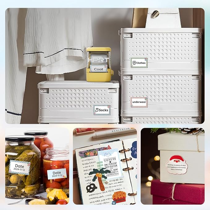 NEW1 Label Printer 2 Inch Portable Inkless Bluetooth Label Maker for Small Business, Home, School, Sticker Printer for Address, Logo, Barcode, Clothing, with Automatic Label Recognition（White）