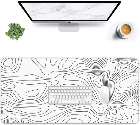 Britimes White Abstract Topographic Map Large Mouse Pad Non-Slip Desk Pad Keyboard and Mouse Desk Mat Gaming Mousepad for Game,Office & Home,31.5 x 15.7 in