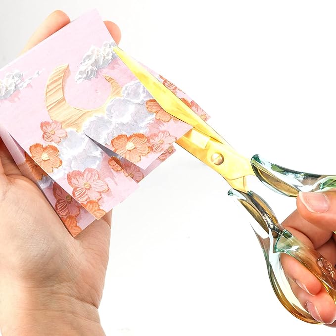 Gold Scissors, Stainless Steel Blade with Acrylic Handle, All Purpose Scissor for Office, School, Home, Fabric Shears, Tijeras (6.3" Yellow Green)